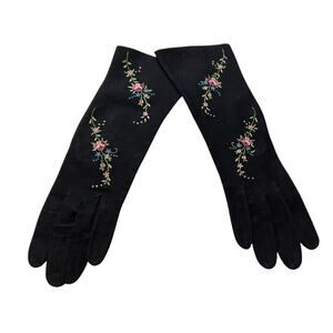 Vintage Gant Jonquet Suede Embroidered Gloves Size 6.5
